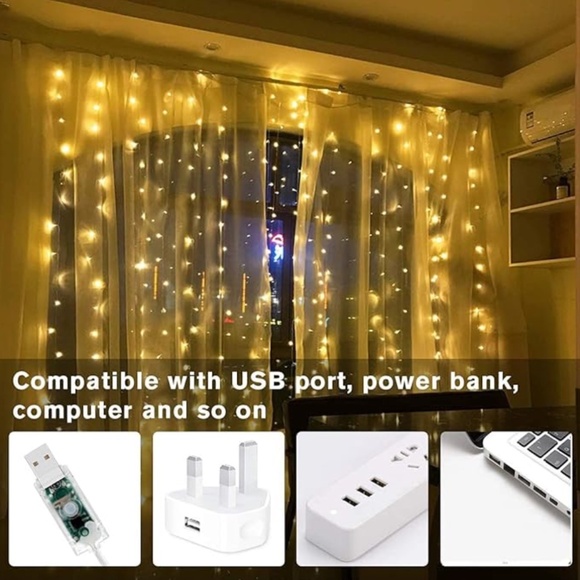 NEW Indoor/Outdoor String Lights, 300 LEDs Warm White Twinkle 8 Modes USB Remote - Picture 5 of 12